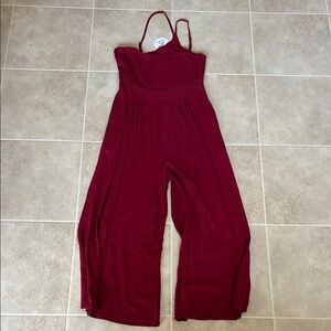 One Shoulder Burgundy Jumpsuit with Pockets